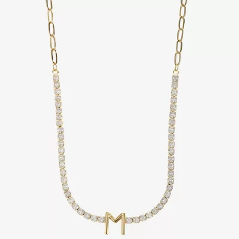 Sparkle Allure Womens Cubic Zirconia 14K Gold Over Brass 16 Inch Tennis Necklace