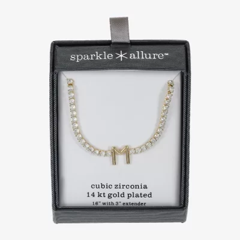 Sparkle Allure Womens Cubic Zirconia 14K Gold Over Brass 16 Inch Tennis Necklace