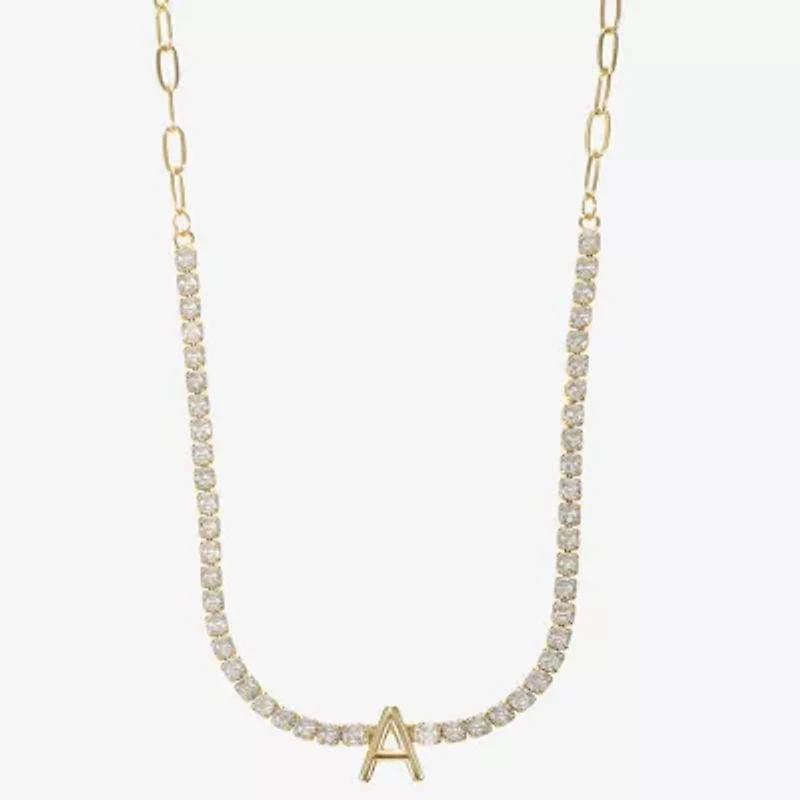 Sparkle Allure Womens Cubic Zirconia 14K Gold Over Brass 16 Inch Tennis Necklace