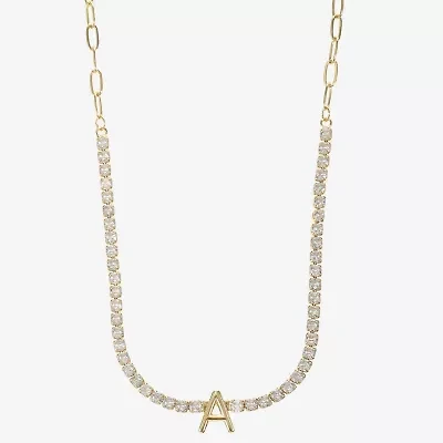 Sparkle Allure Womens Cubic Zirconia 14K Gold Over Brass 16 Inch Tennis Necklace