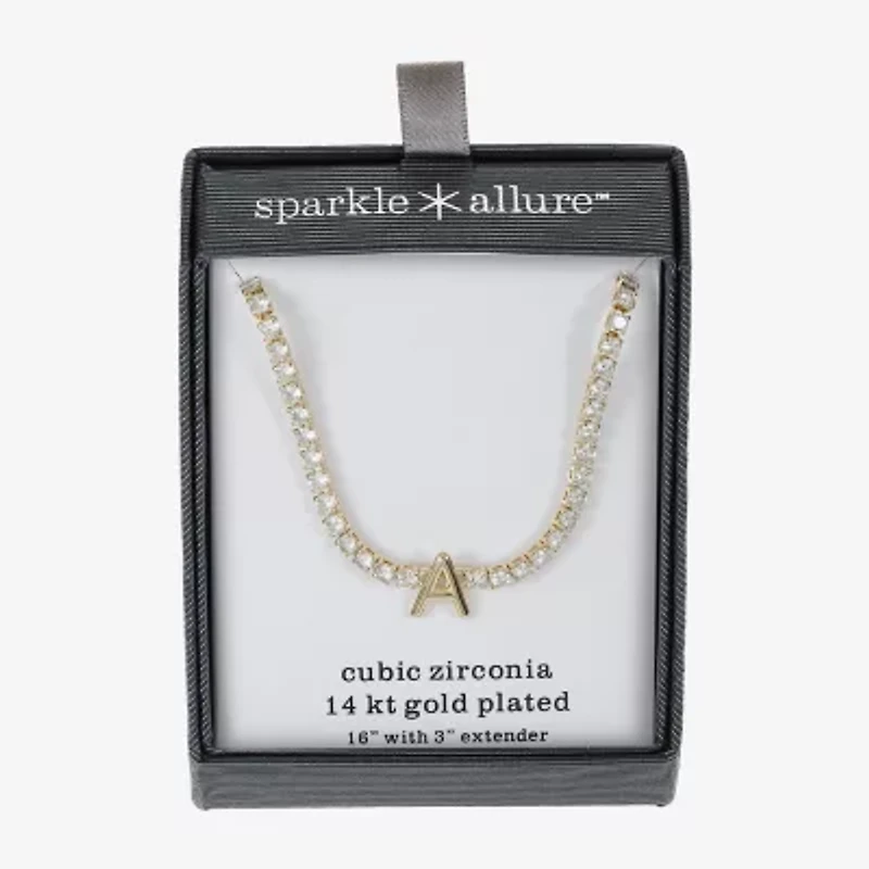 Sparkle Allure Womens Cubic Zirconia 14K Gold Over Brass 16 Inch Tennis Necklace