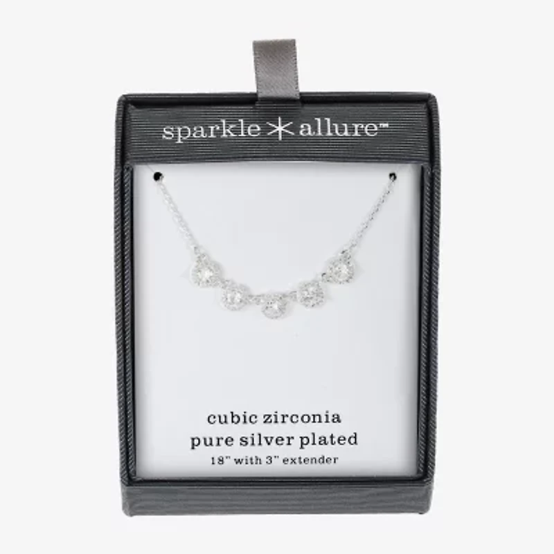 Sparkle Allure Womens Pure Silver Over Brass 18 Inch Collar Necklace