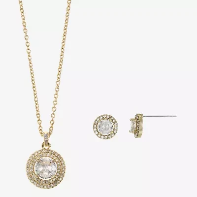 Sparkle Allure Womens Cubic Zirconia 14K Gold Over Brass Round 2-pc. Jewelry Set