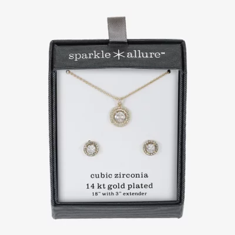 Sparkle Allure Womens Cubic Zirconia 14K Gold Over Brass Round 2-pc. Jewelry Set