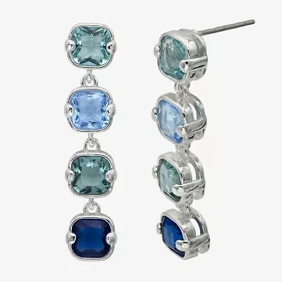 Sparkle Allure Womens Blue Crystal Pure Silver Over Brass Cushion Drop Earrings
