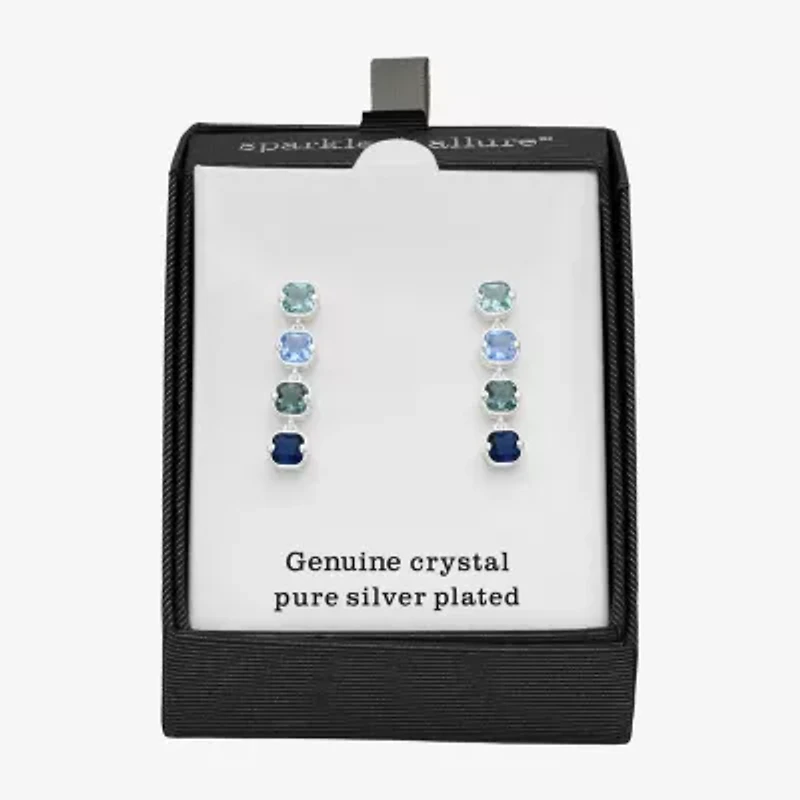 Sparkle Allure Womens Blue Crystal Pure Silver Over Brass Cushion Drop Earrings