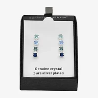 Sparkle Allure Womens Blue Crystal Pure Silver Over Brass Cushion Drop Earrings