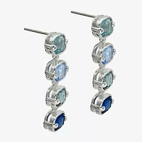 Sparkle Allure Womens Blue Crystal Pure Silver Over Brass Cushion Drop Earrings