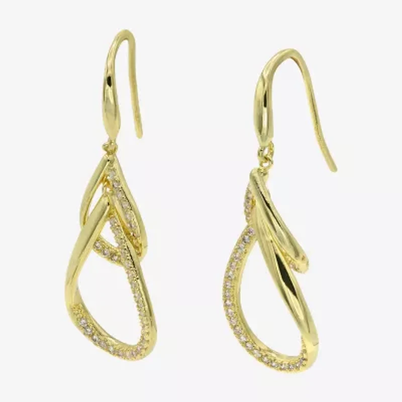 Sparkle Allure Womens Cubic Zirconia 14K Gold Over Brass Drop Earrings