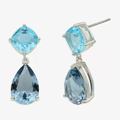 Sparkle Allure Womens Blue Crystal Pure Silver Over Brass Pear Drop Earrings