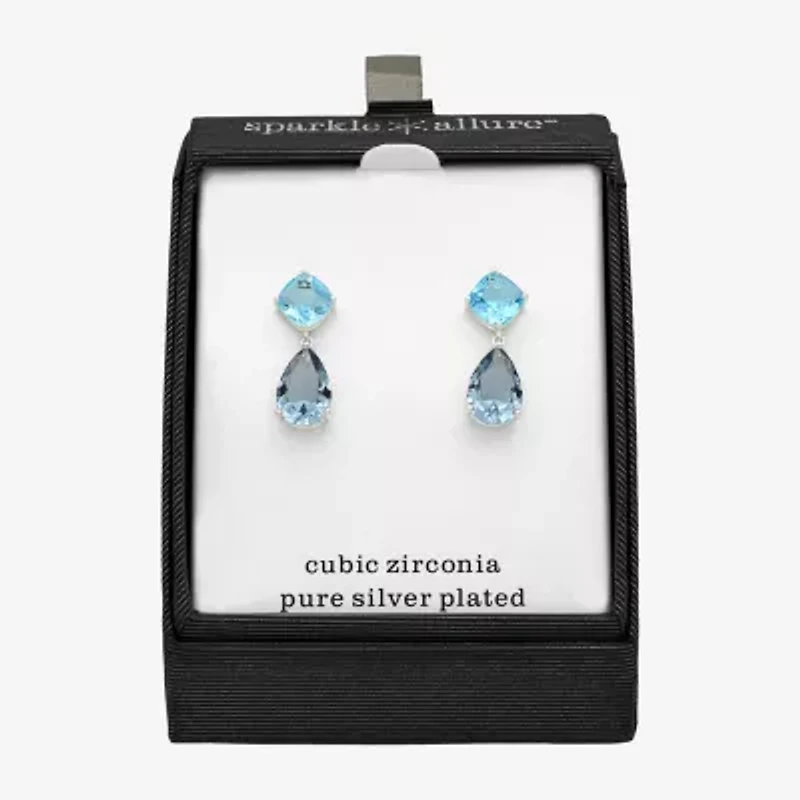 Sparkle Allure Womens Blue Crystal Pure Silver Over Brass Pear Drop Earrings
