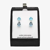 Sparkle Allure Womens Blue Crystal Pure Silver Over Brass Pear Drop Earrings