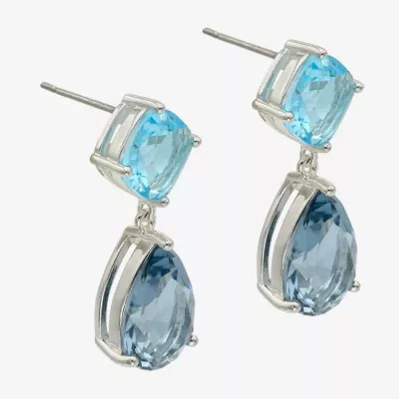 Sparkle Allure Womens Blue Crystal Pure Silver Over Brass Pear Drop Earrings