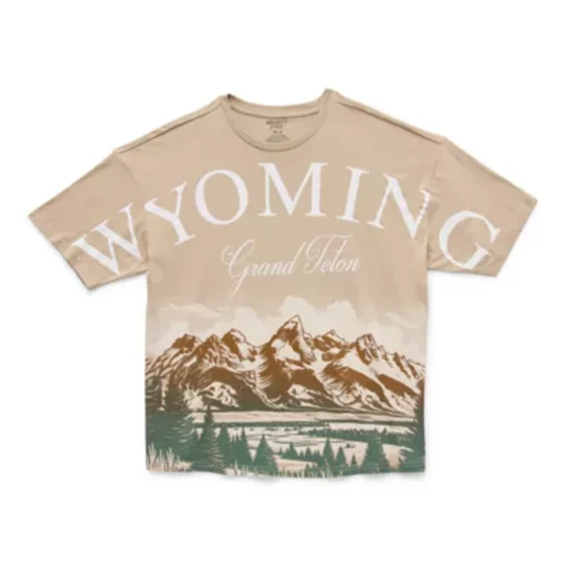 Wyoming Grand Teton Oversized Tee Womens Crew Neck Short Sleeve Juniors Graphic T-Shirt