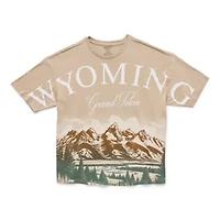 Wyoming Grand Teton Oversized Tee Womens Crew Neck Short Sleeve Juniors Graphic T-Shirt