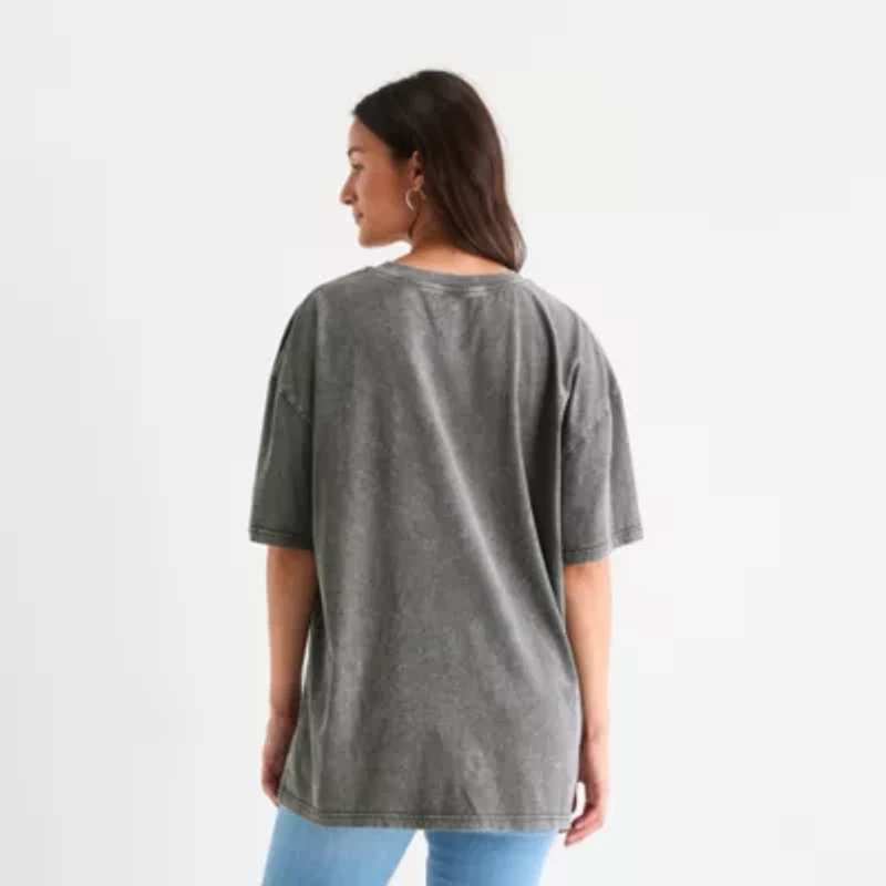 New World Tortured Poet Floral Butterfly Oversized Tee Womens Crew Neck Short Sleeve Loose Fit Juniors Graphic T-Shirt