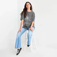 New World Tortured Poet Floral Butterfly Oversized Tee Womens Crew Neck Short Sleeve Loose Fit Juniors Graphic T-Shirt