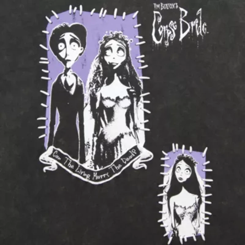 Tim Burton'S Corpse Bride Womens Crew Neck Short Sleeve Oversized Juniors Graphic T-Shirt