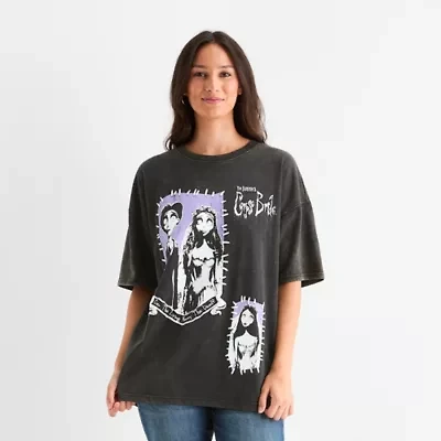 Tim Burton'S Corpse Bride Womens Crew Neck Short Sleeve Oversized Juniors Graphic T-Shirt