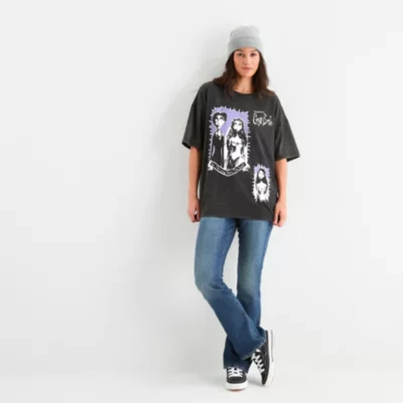 Tim Burton'S Corpse Bride Womens Crew Neck Short Sleeve Oversized Juniors Graphic T-Shirt