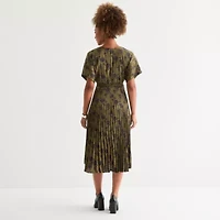Melonie T Womens Short Sleeve Floral Midi Fit + Flare Dress