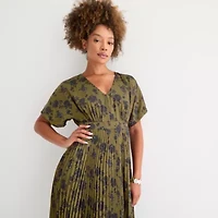 Melonie T Womens Short Sleeve Floral Midi Fit + Flare Dress