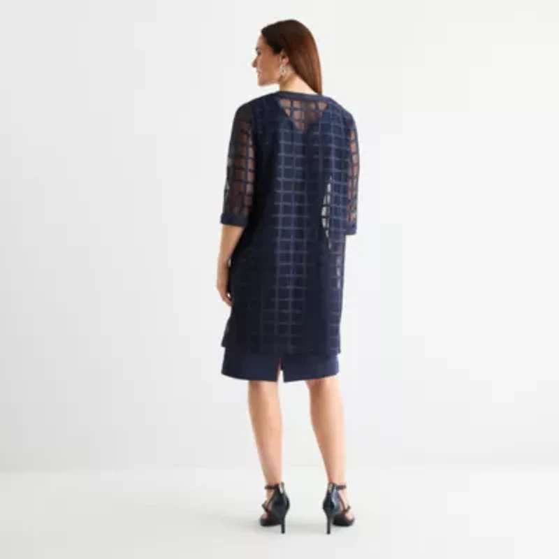 Maya Brooke Womens Windowpane Jacket Dress