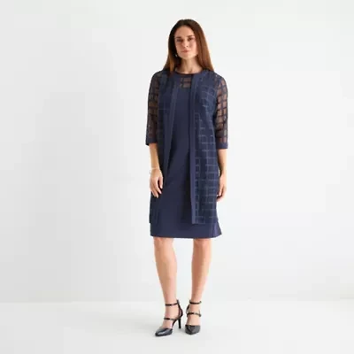 Maya Brooke Womens Windowpane Jacket Dress
