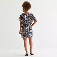 Robbie Bee Womens Short Sleeve Floral Fit + Flare Dress