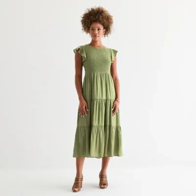 Isabel & Nina Womens Short Sleeve Midi Fit + Flare Dress