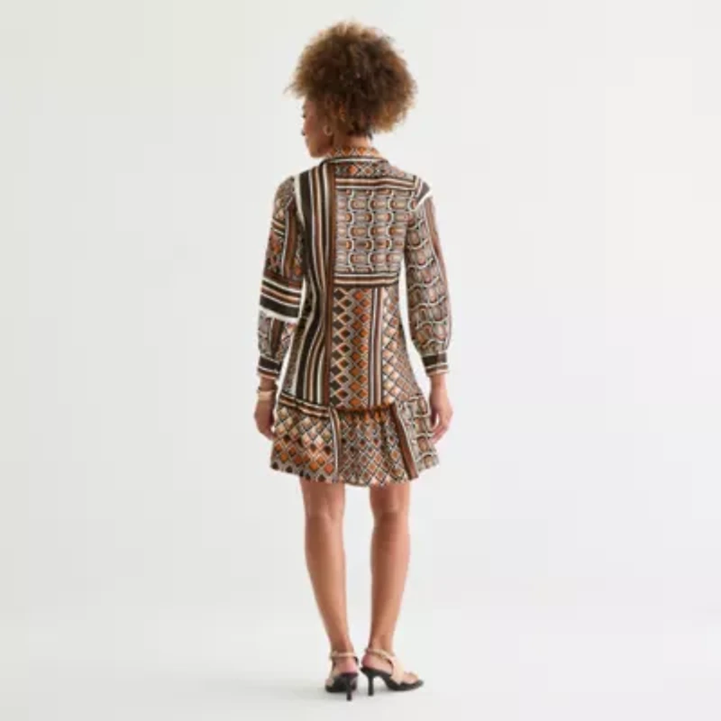 52seven Womens Long Sleeve Geometric Shift Dress