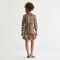 52seven Womens Long Sleeve Geometric Shift Dress