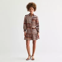 52seven Womens Long Sleeve Geometric Shift Dress