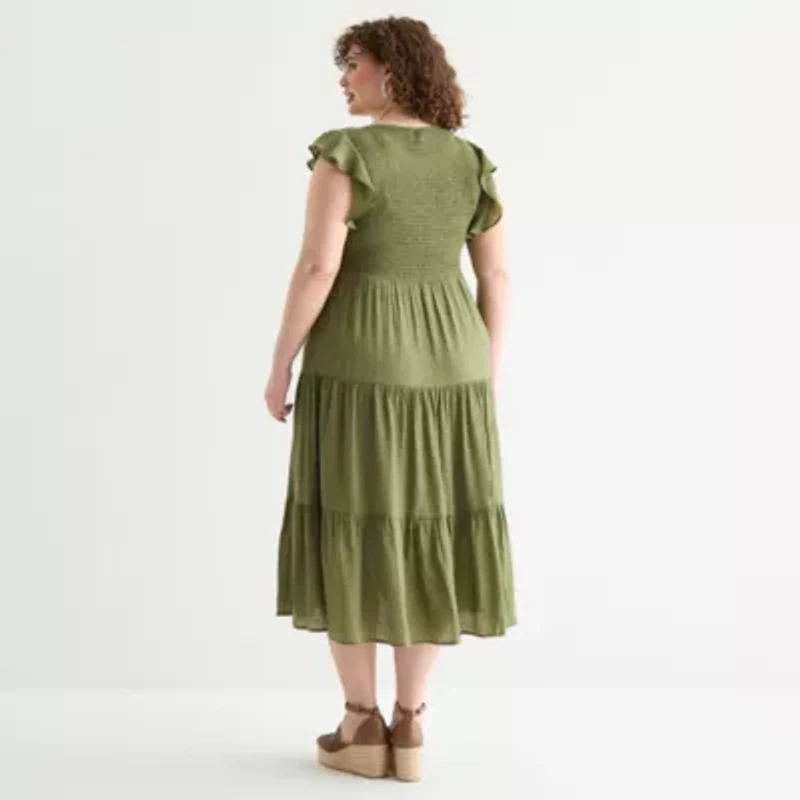 Isabel & Nina Womens Short Sleeve Midi Plus Fit + Flare Dress