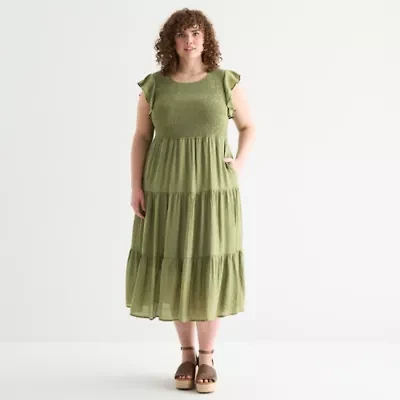 Isabel & Nina Womens Short Sleeve Midi Plus Fit + Flare Dress