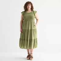 Isabel & Nina Womens Short Sleeve Midi Plus Fit + Flare Dress
