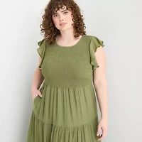Isabel & Nina Womens Short Sleeve Midi Plus Fit + Flare Dress