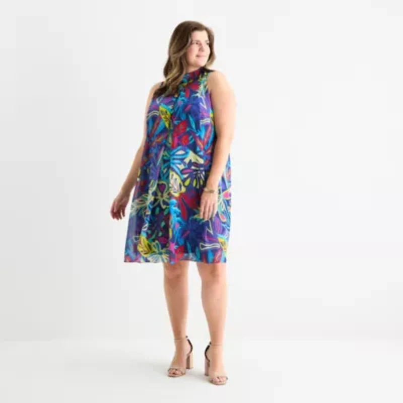 Robbie Bee Womens Sleeveless Plus Shift Dress