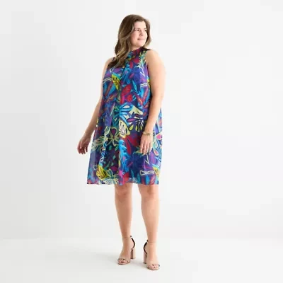 Robbie Bee Womens Sleeveless Shift Dress Plus