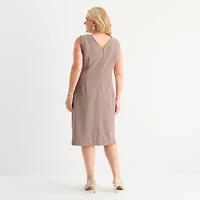Maya Brooke Womens Pearl Trim Plaid Jacket Dress Plus