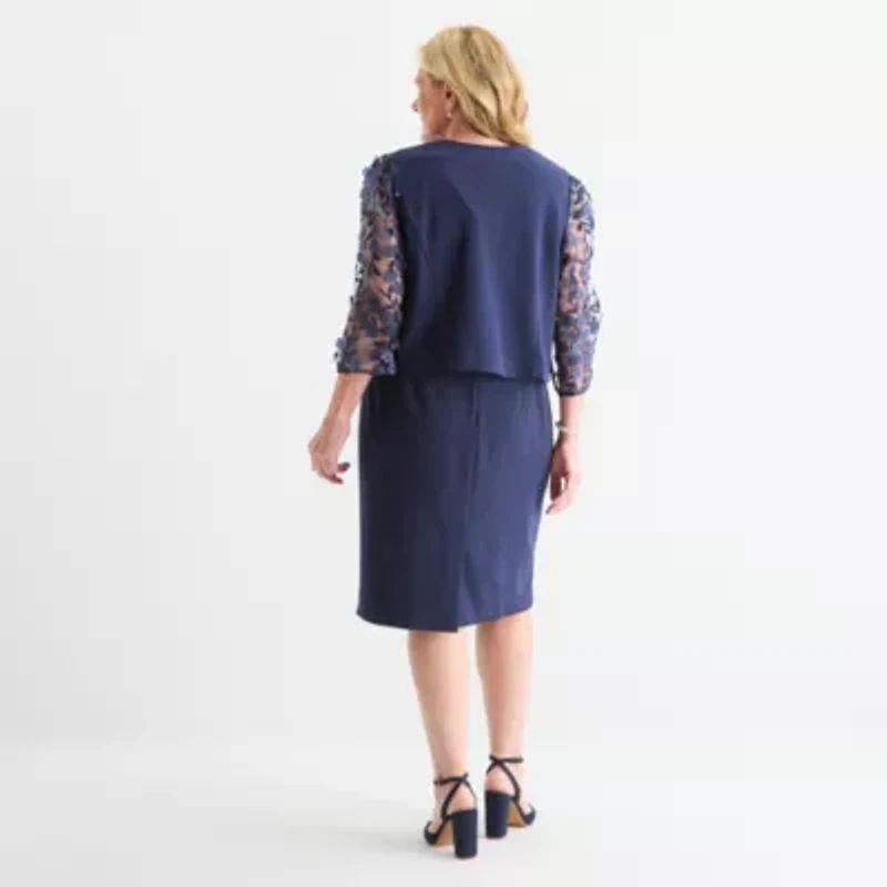 Maya Brooke Womens Applique Jacket Dress Plus