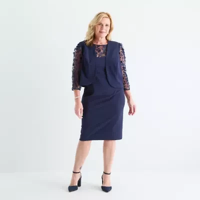 Maya Brooke Womens Applique Jacket Dress Plus