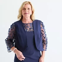 Maya Brooke Womens Applique Jacket Dress Plus