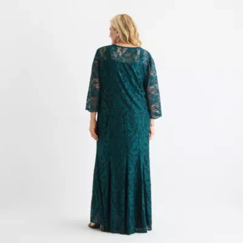 Maya Brooke Womens 3/4 Sleeve Evening Gown Plus