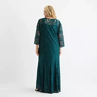 Maya Brooke Womens 3/4 Sleeve Evening Gown Plus