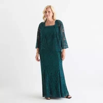 Maya Brooke Womens 3/4 Sleeve Evening Gown Plus
