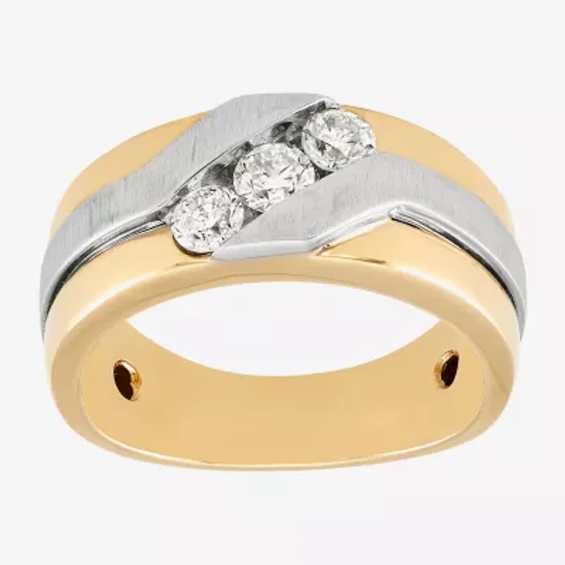 Mens 9.5MM 3/4 CT. T.W. Natural White Diamond 10K Two Tone Gold Wedding Band
