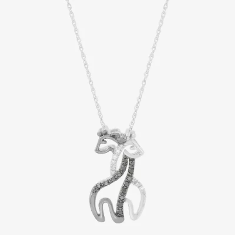 Giraffe Womens 1/10 CT. T.W. Natural Black Diamond 10K White Gold 18 Inch Pendant Necklace