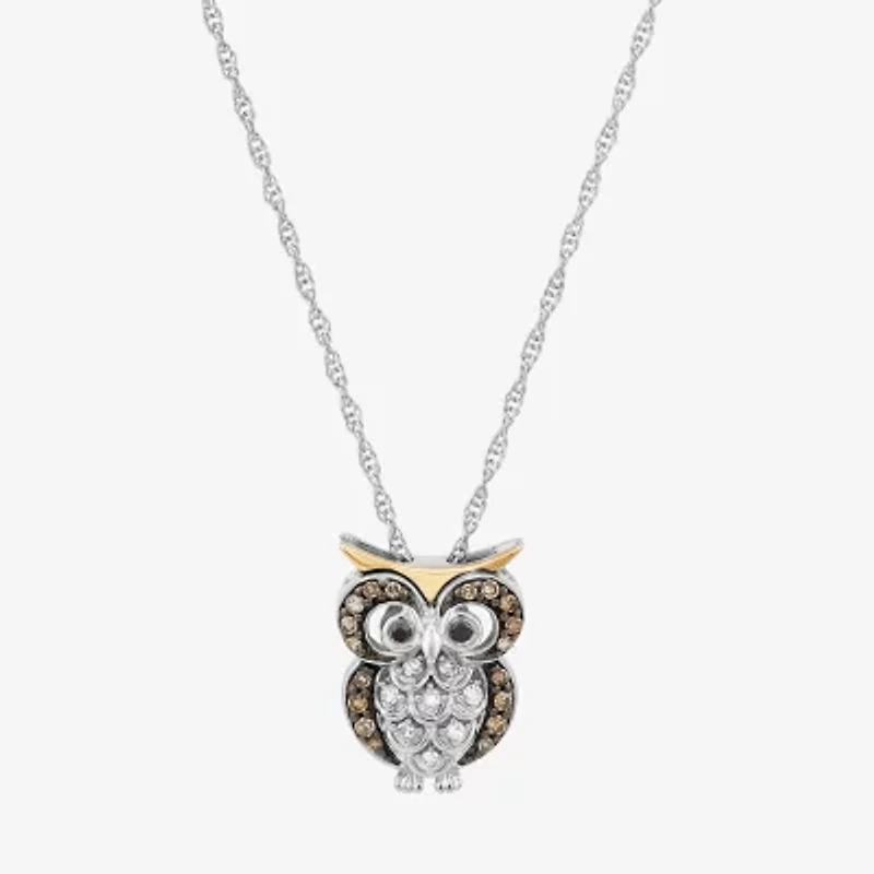 Limited Quantities! Owl Womens 1/6 CT. T.W. Natural Champagne Diamond 14K Gold Sterling Silver 18 Inch Pendant Necklace