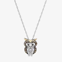 Limited Quantities! Owl Womens 1/6 CT. T.W. Natural Champagne Diamond 14K Gold Sterling Silver 18 Inch Pendant Necklace